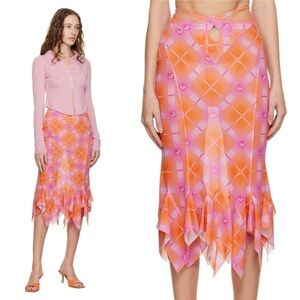 Sultry Virgin Check Midi Skirt - Orange